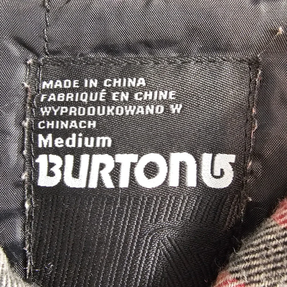 Burton Plaid Flannel Shirt‎ Jacket Men's Medium Red Black Gray Zip Pockets